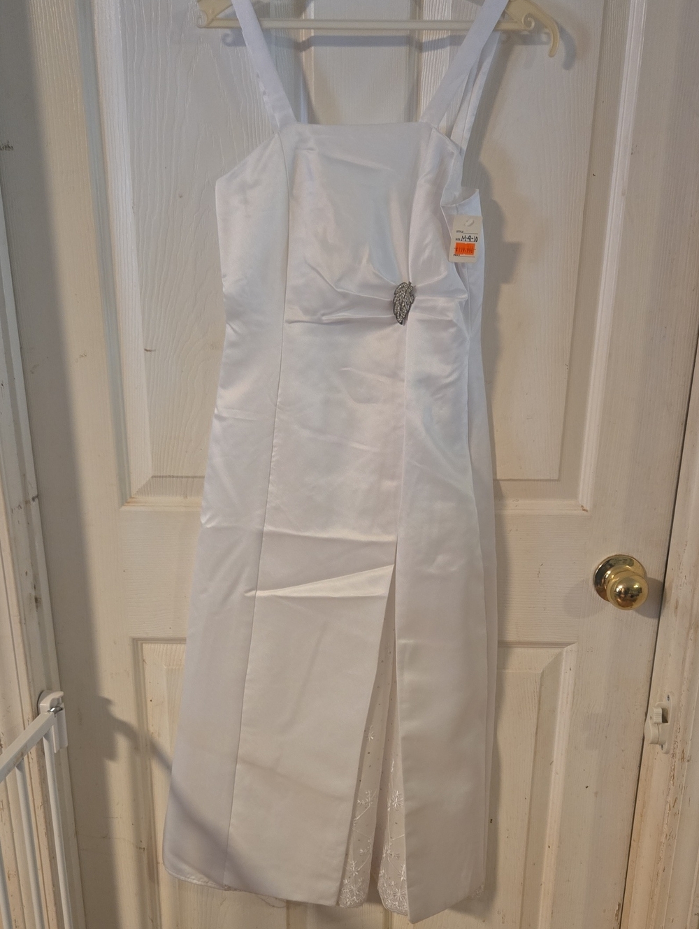Childrens Concepts Classic White Satin Dress with Decorative Brooch
